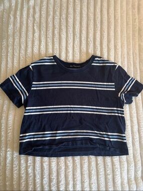 Brandy Melville Navy Tee with White and Light Blue Stripes